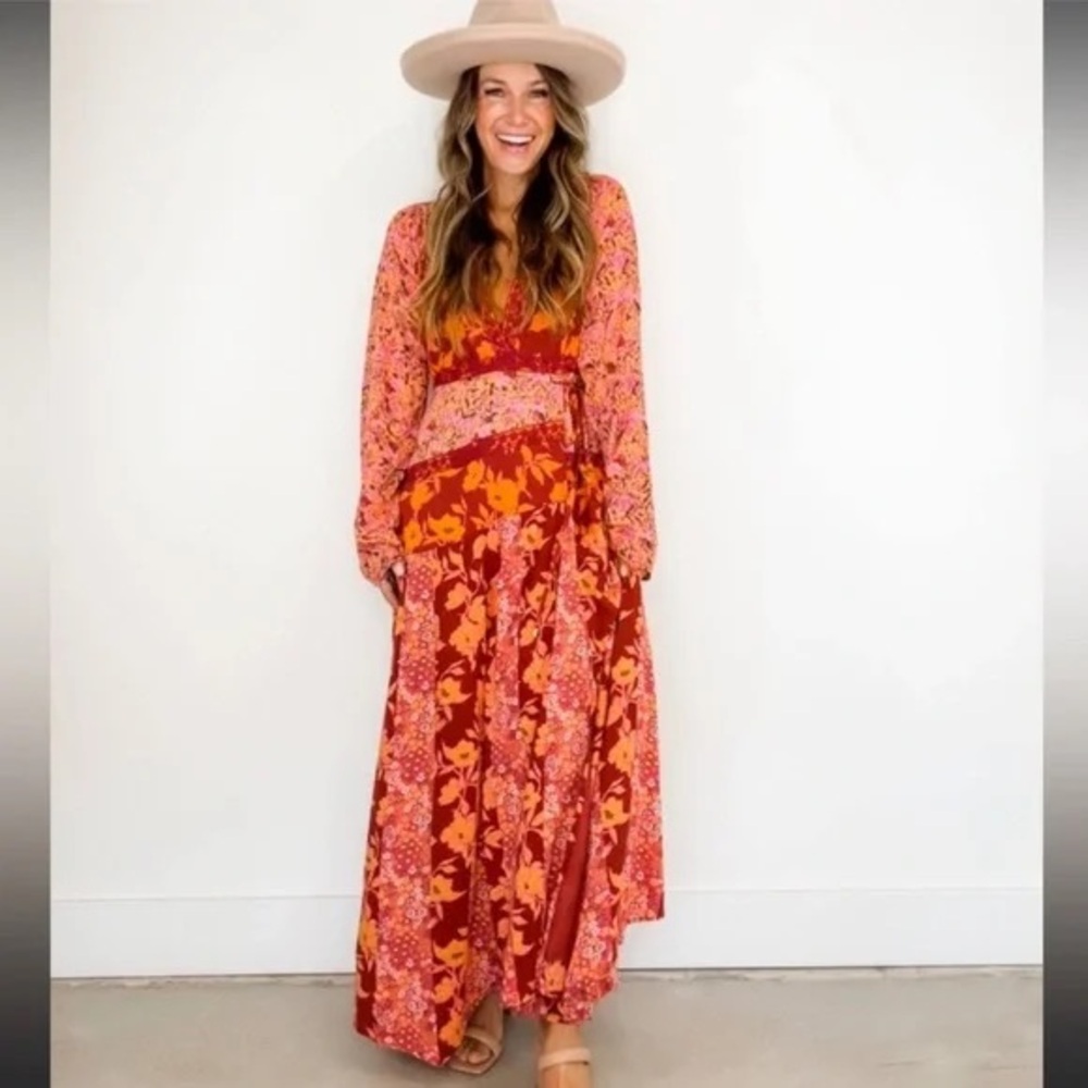 Free People Floral Maxi Dress in Red and Pink